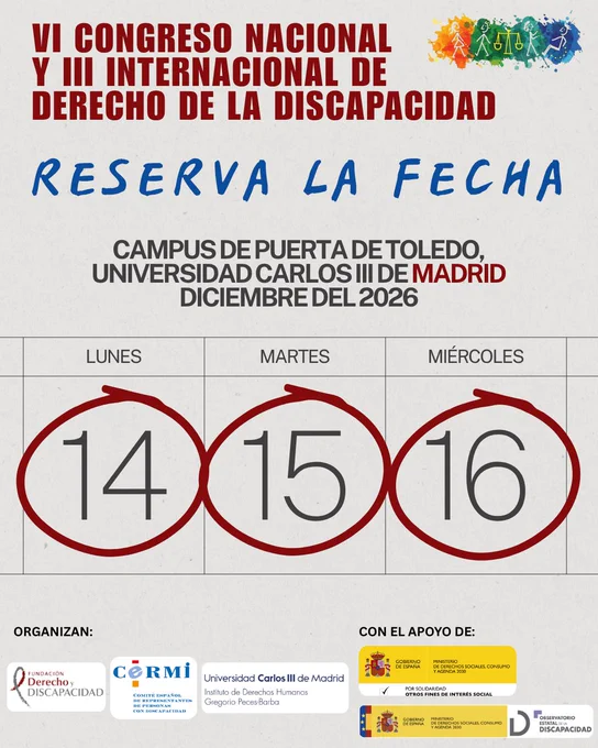 Infografía. 
RESERVA LA FECHA 
CAMPUS DE PUERTA DE TOLEDO, UNIVERSIDAD CARLOS III DE MADRID, DICIEMBRE DE 2026
LUNES 14 DE DICIEMBRE, 15 DE DICIEMBRE Y 16 DE DICIEMBRE. 
