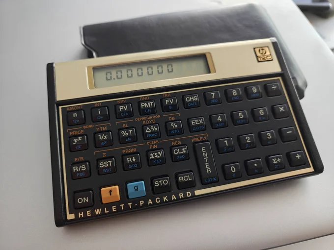 Picture of an HP-12C calculator 