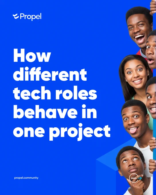 Title text reads "How different tech roles behave in one project"