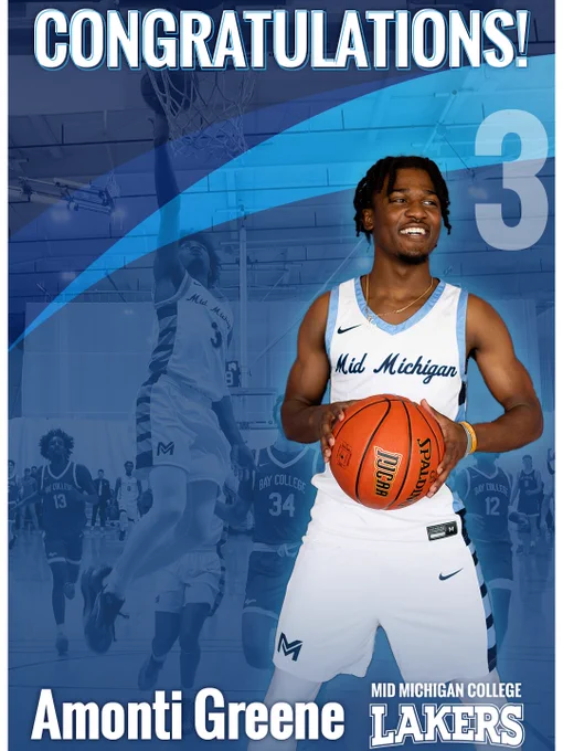 Amonti Greene, a Laker Basketball player, holding a basketball and looking to the side, smiling. 