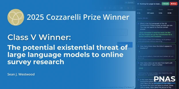 2025 Cozzarelli Prize Winner. Class V Winner: “The potential existential threat of large language models to online survey research.” Authors: Sean J. Westwood