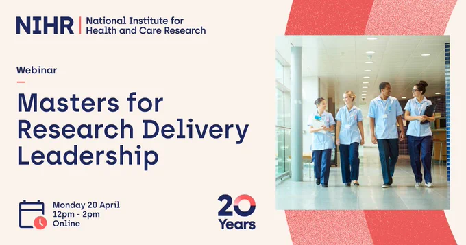 Webinar
Masters for Research Delivery Leadership 
Monday 20 April
12pm - 2pm 
Online 