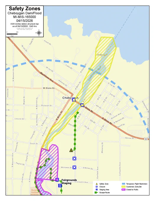 map showing portions of the cheyboygan river under the SET stage of ready set go