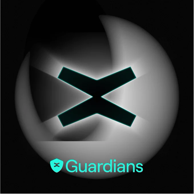 The image features a stylized 'X' shape with a glowing effect, accompanied by the word "Guardians" in a modern font below.