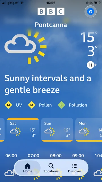 weather forecast for Cardiff this weekend - it's sunny so come and hire a cycle from Pedal Power!