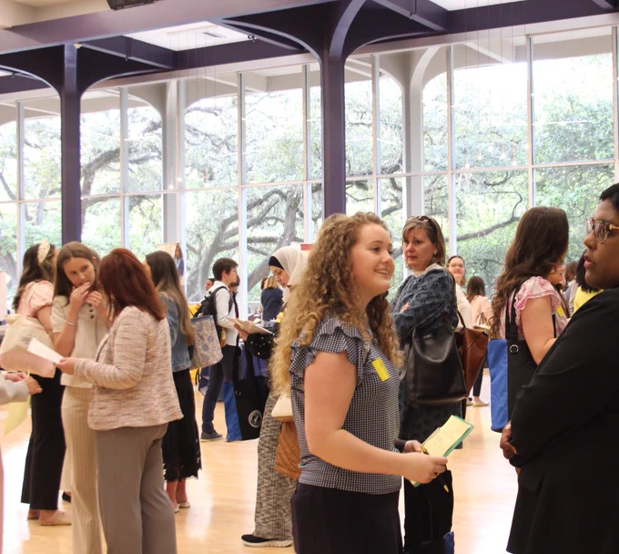 Images from Professional Networking Day showing future educators engaging with representatives from schools across the state. Students are seen having conversations, networking, and learning about teaching opportunities in different school communities. Some images capture moments of excitement and connection as students explore potential career paths in education.