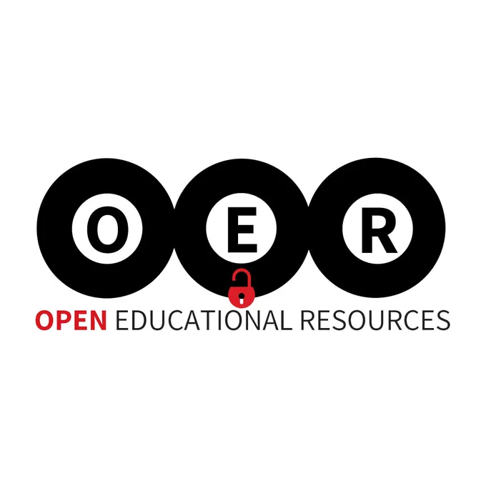 three black circles each with a letter in it. The letters are OER. On the middle circle there is a red padlock on the bottom. Underneath the circles and padlock, it says 'open educational resources'.