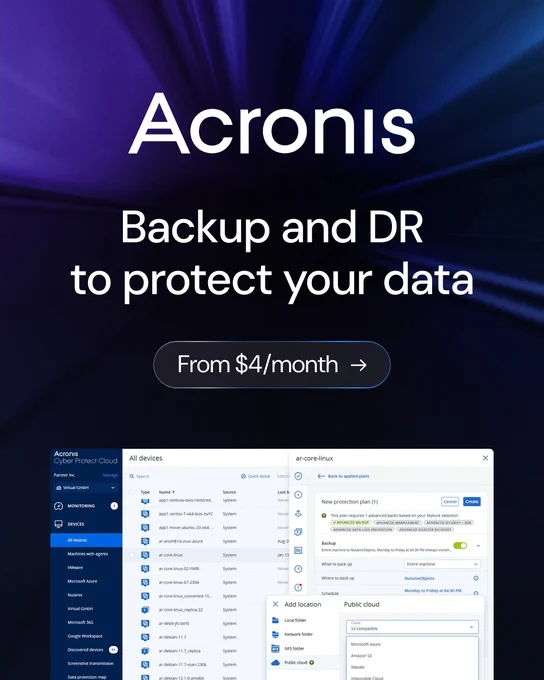 Backup and DR to protect your data
From $4/month