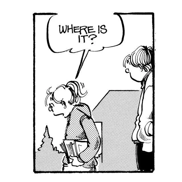 Elizabeth turns around to look and asks, "Where is it?"