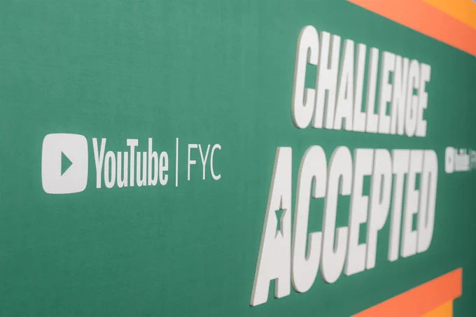 YouTube | FYC logo alongside large, bold white text that reads Challenge Accepted" 