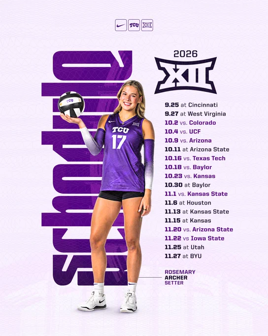 TCU Volleyball 2026 Big 12 Schedule Graphic.