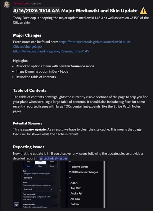 Long post from the dustloop wiki discord outlining the stuff we've gotten from recent updates to Mediawiki and the Citizen skin.