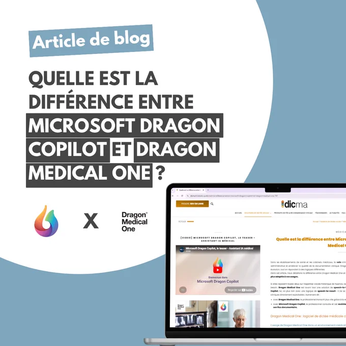 La dictée vocale a déjà changé les usages, mais après la consultation, il faut se souvenir de tout pour ne rien oublier de dicter, organiser, reformuler, compléter, etc.

Avec Dragon Medical One, on est dans une logique de speech-to-text : la voix devient du texte.

Avec Dragon Copilot, on passe à une logique de speech-to-result : la voix permet d’obtenir un résultat directement exploitable.

Découvrez la différence entre Microsoft Dragon Copilot et Dragon Medical One dans notre article. 