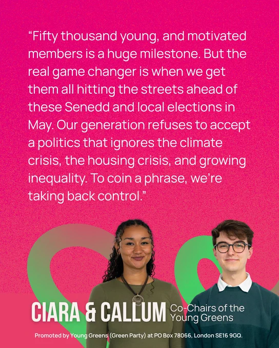 Quote from Ciara and Callum : cochairs of the Young Greens 