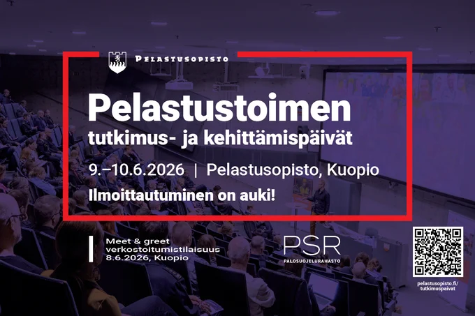 Kuvituskuva: Pelastustoimen tutkimus- ja kehittämispäivät 9.-10.6.2026 Pelastusopisto, Kuopio. Ilmoittautuminen on auki!