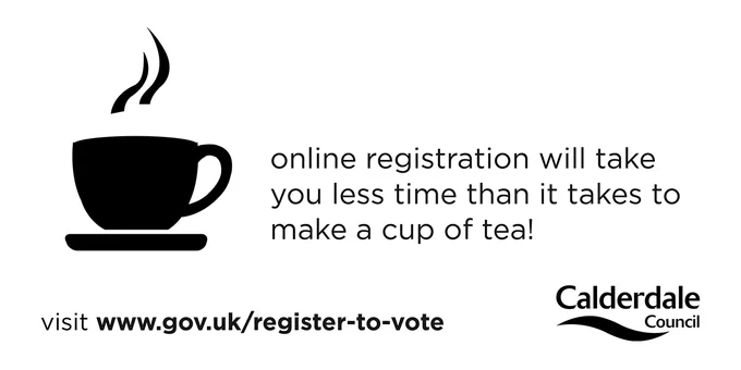 Image of a cup of tea with text ‘online registration will take you less time than it takes to make a cup of tea.