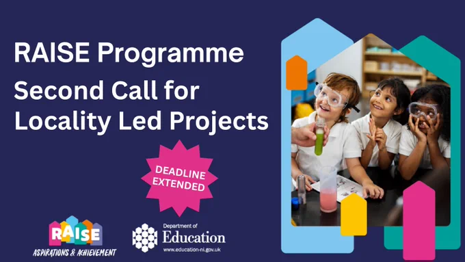 Image of RAISE programme graphic announcing that the deadline is being extended for the second call for locality led projects.
