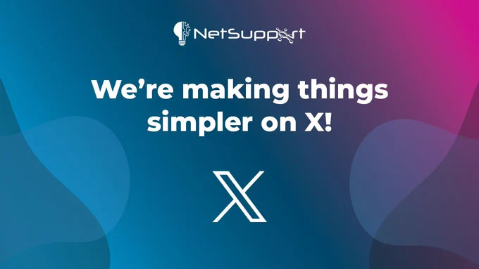 NetSupport branded image with 'X' logo. Text: "We're making things simpler on X!"