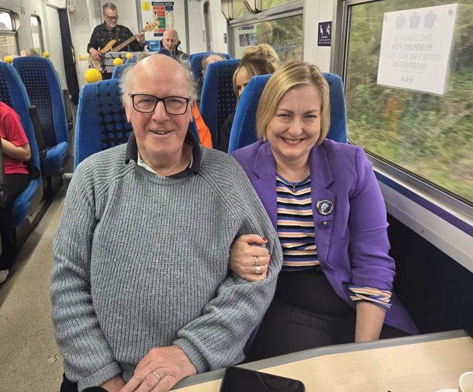 Alison Hume MP with Alan Williams (EVRDC President) on board The Forget-Me-Not Train