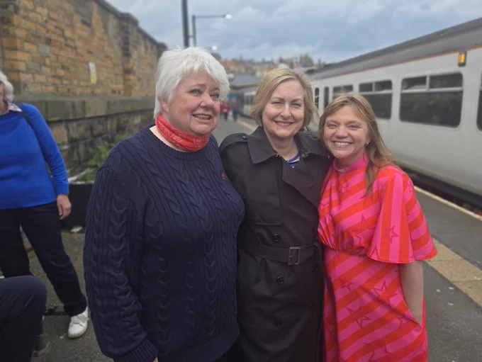 The Revd Kate Bottley, Alison Hume MP and Lisa Williams (originator of the FMN Train) at Whitby Railway Station