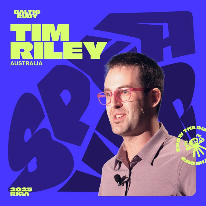 Lettering "Tim Riley" and his photo at the branded background.