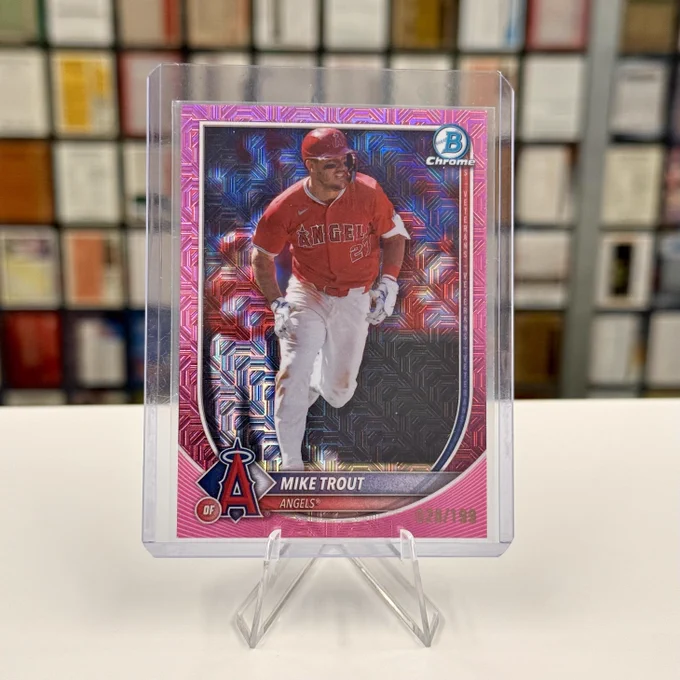 2025 Topps Bowman Chrome Pink Mojo Refractor
Mike Trout, Los Angeles Angels (028/199)