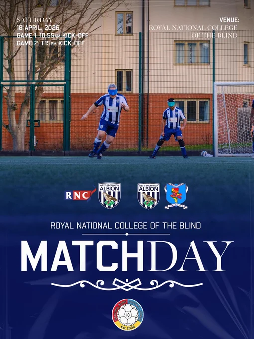 MATCHDAY 

RNC vs West Brom 
West Brom vs Merseyside

Image in the background of Mark Turnham and Yusuf Huraira on the blind pitch transitioning up the pitch
