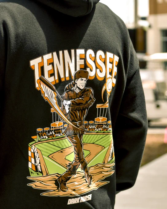 A close up of a Dark Horse NYC Tennessee baseball hoodie. 