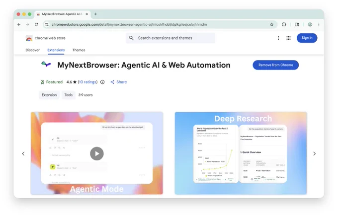 MyNextBrowser in Chrome Webstore