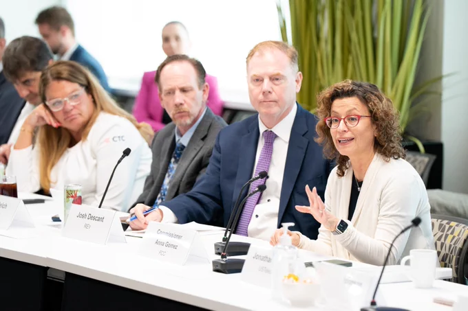 Image of FCC Commissioner Anna Gomez speaking during USTelecom's Leadership Committee Meeting. 