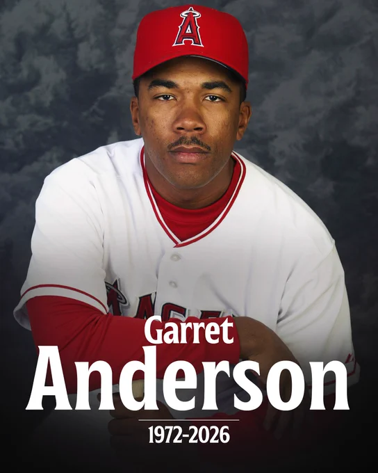 Garret Anderson
1972-2026

A photo day picture of Garret Anderson in a home white Angels uniform and red Angels hat.