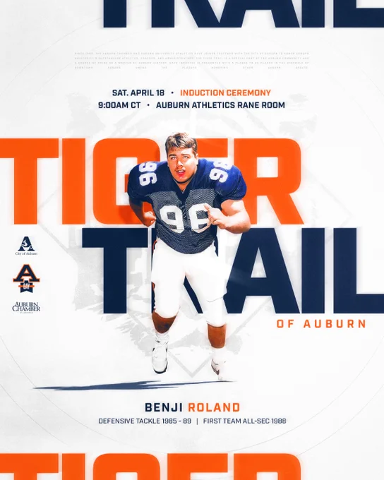Graphic honoring Benji Roland’s induction onto Auburn’s Tiger Trail.