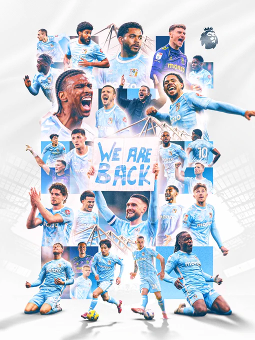 We are back. Coventry City players are shown celebrating.