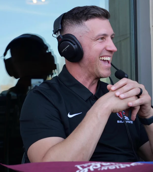 Ball State men’s basketball coach Chris Capko is pictured speaking in four images with Mark Foerster during a WMUN Radio Show at the 1925 Pubhouse. 4 of 4.