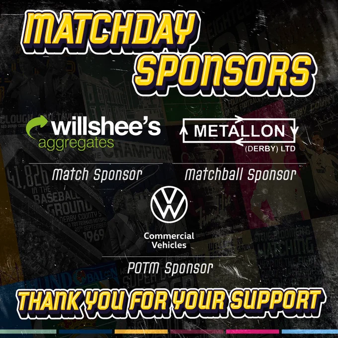 Matchday Sponsors for Derby County vs Oxford United. 