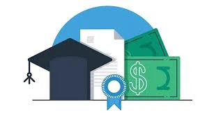 Graduation cap, diploma and money sign artwork.