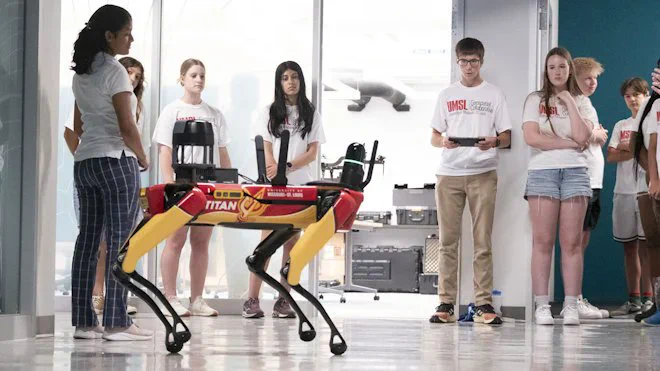 Students using a robot.