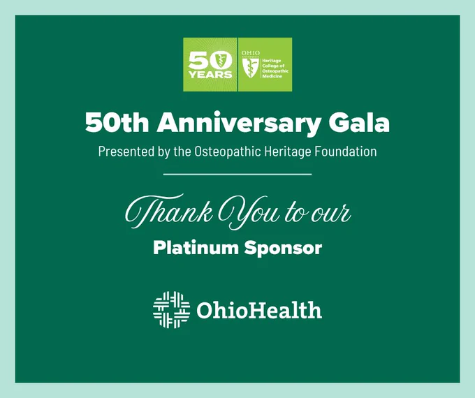 50th Anniversary Gala graphic thanking Platinum Sponsor, OhioHealth