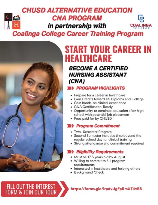 CHUSD Alt Ed CNA Program Flyer