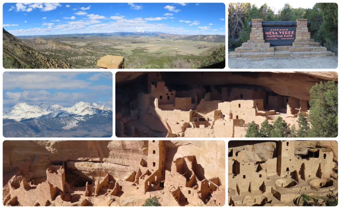 Collage of 6 photographs of Mesa Verde National Park in Colorado.