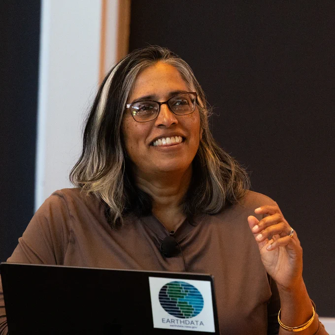 Dr. Umaa Rebbapragada speaking on machine learning applications at the Simons Laufer Mathematical Sciences Institute as part of a UC Berkeley Space Sciences Laboratory event.