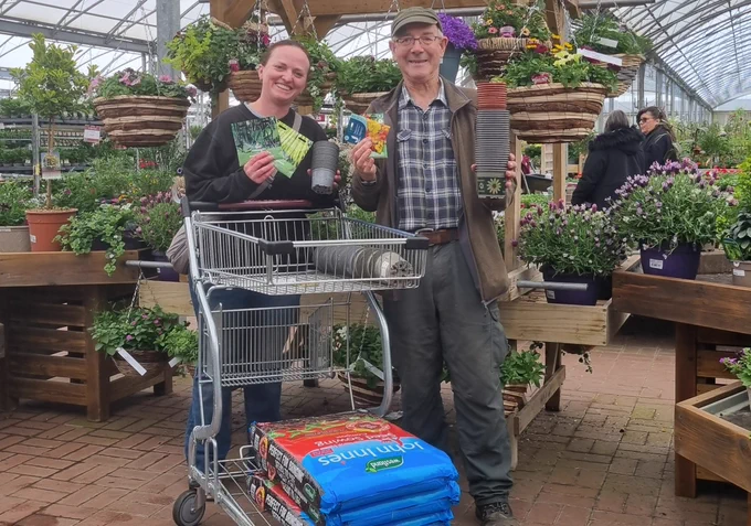 Clive Gravett with Carrie Sobkowiak - Co Chair of Friends of Sheddingdean School Association. 