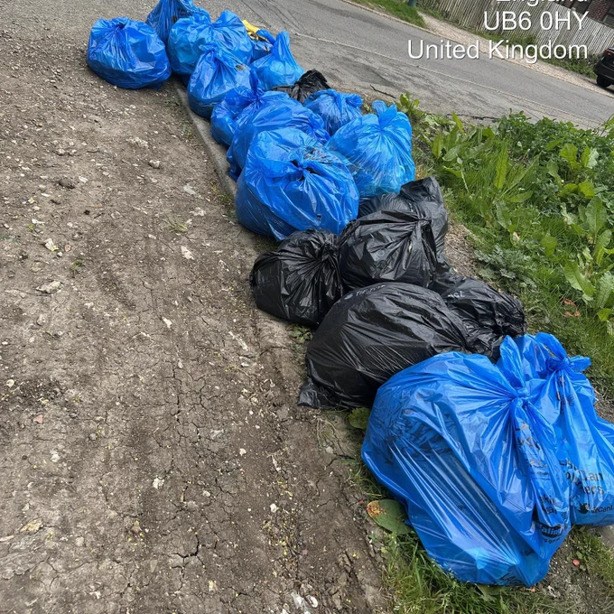 Bagged rubbish awaiting collection