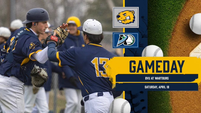 GAMEDAY for BVU at Wartburg, Saturday, April 18. Action photo of players.