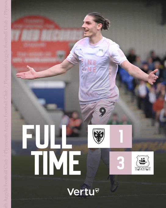 A graphic showing the full-time score, 3-1 to Argyle.