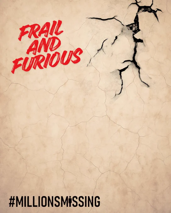 Een van de afbeeldingen die je kunt gebruiken met de woorden Frail and Furious en een grote barst . 