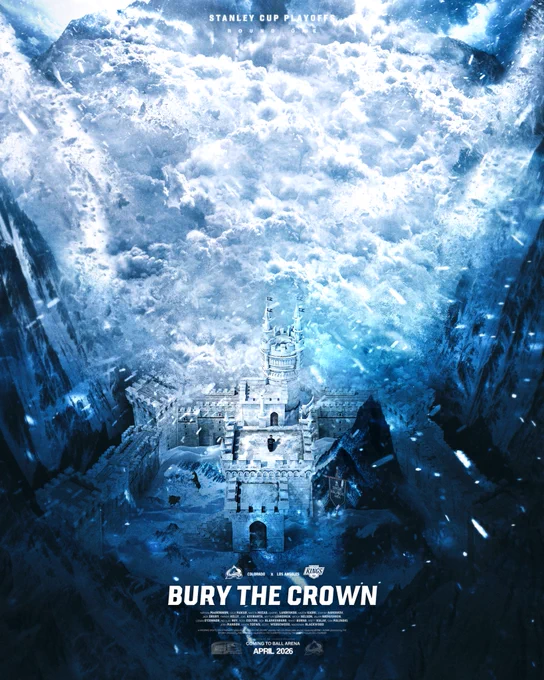 A movie poster of a kingdom being overtaken by an Avalanche with “Bury the crown” as the title