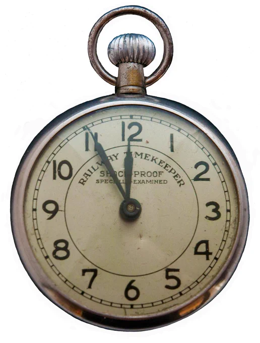 Eine Taschenuhr , welche die Uhrzeit 5 vor 12 zeigt
