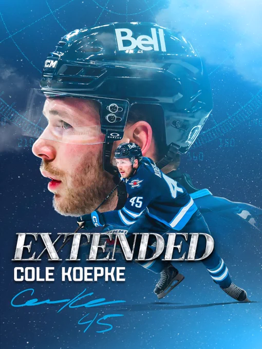 The Winnipeg Jets Hockey Club announced today that they have agreed to terms with forward Cole Koepke on a two-year contract extension with an average annual value of $1,450,000.