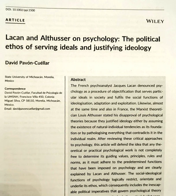 Lacan and Althusser on psychology: The political ethos of serving ideals and justifying ideology 